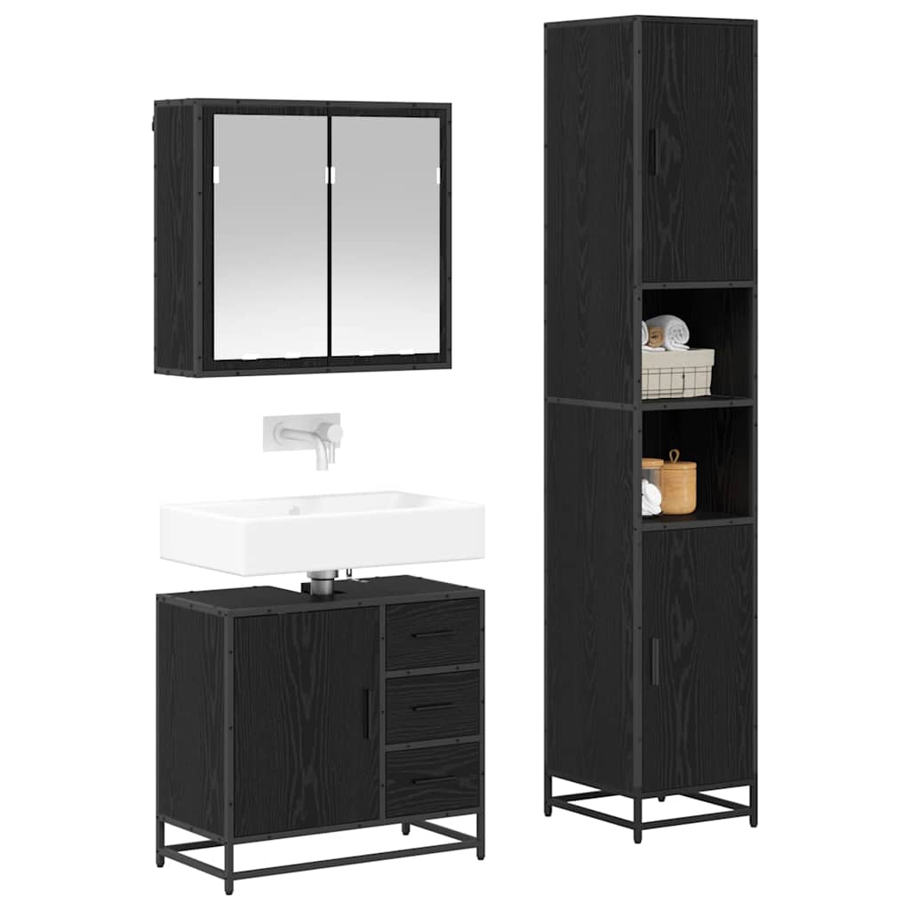 Bathroom Furniture Set 3 pcs Black Oak Engineered Wood
