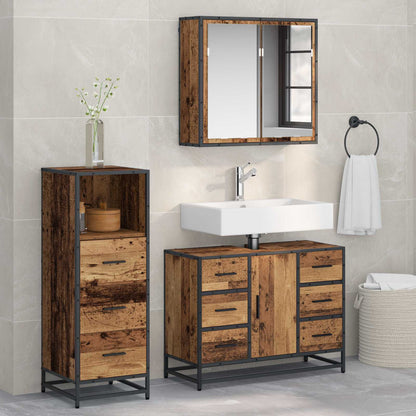 Bathroom Furniture Set with Door 3 pcs Old Wood Engineered Wood