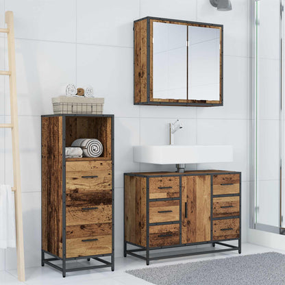 Bathroom Furniture Set with Door 3 pcs Old Wood Engineered Wood