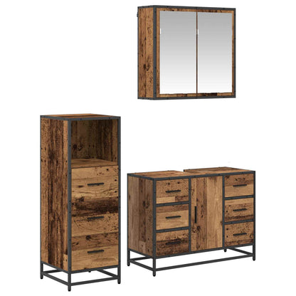 Bathroom Furniture Set with Door 3 pcs Old Wood Engineered Wood