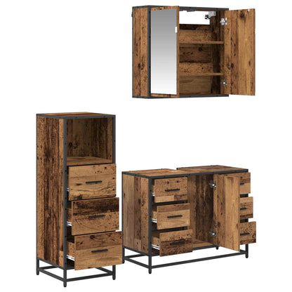 Bathroom Furniture Set with Door 3 pcs Old Wood Engineered Wood