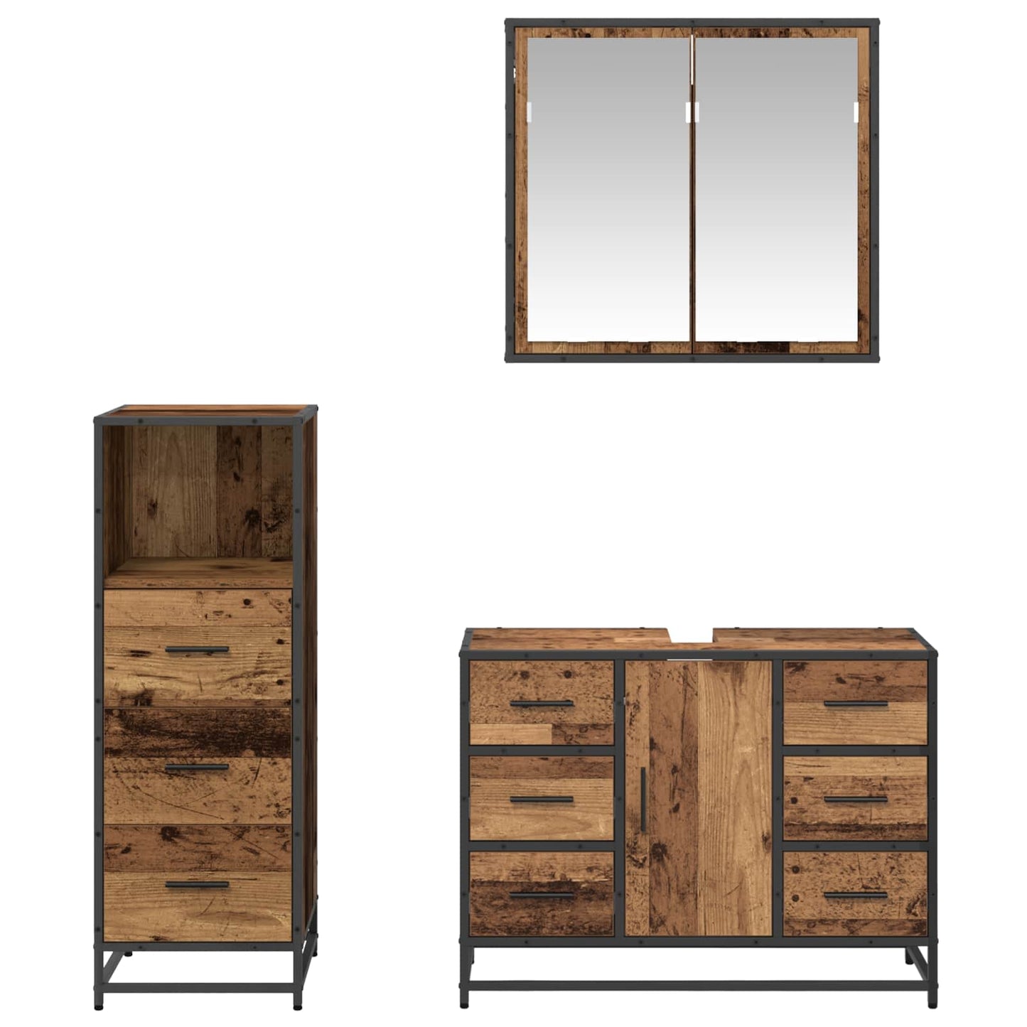 Bathroom Furniture Set with Door 3 pcs Old Wood Engineered Wood
