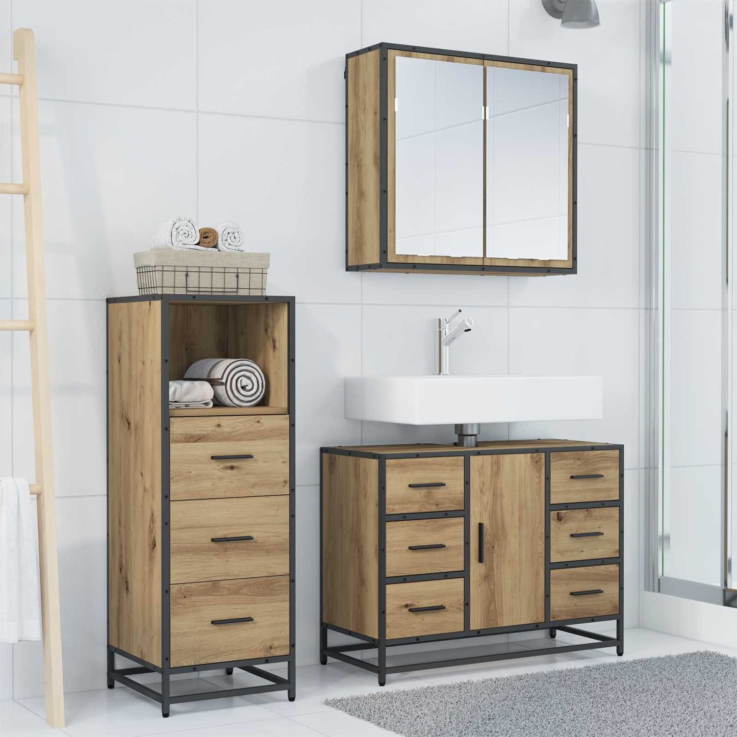 Bathroom Furniture Set 3 pcs Artisan Oak Engineered Wood