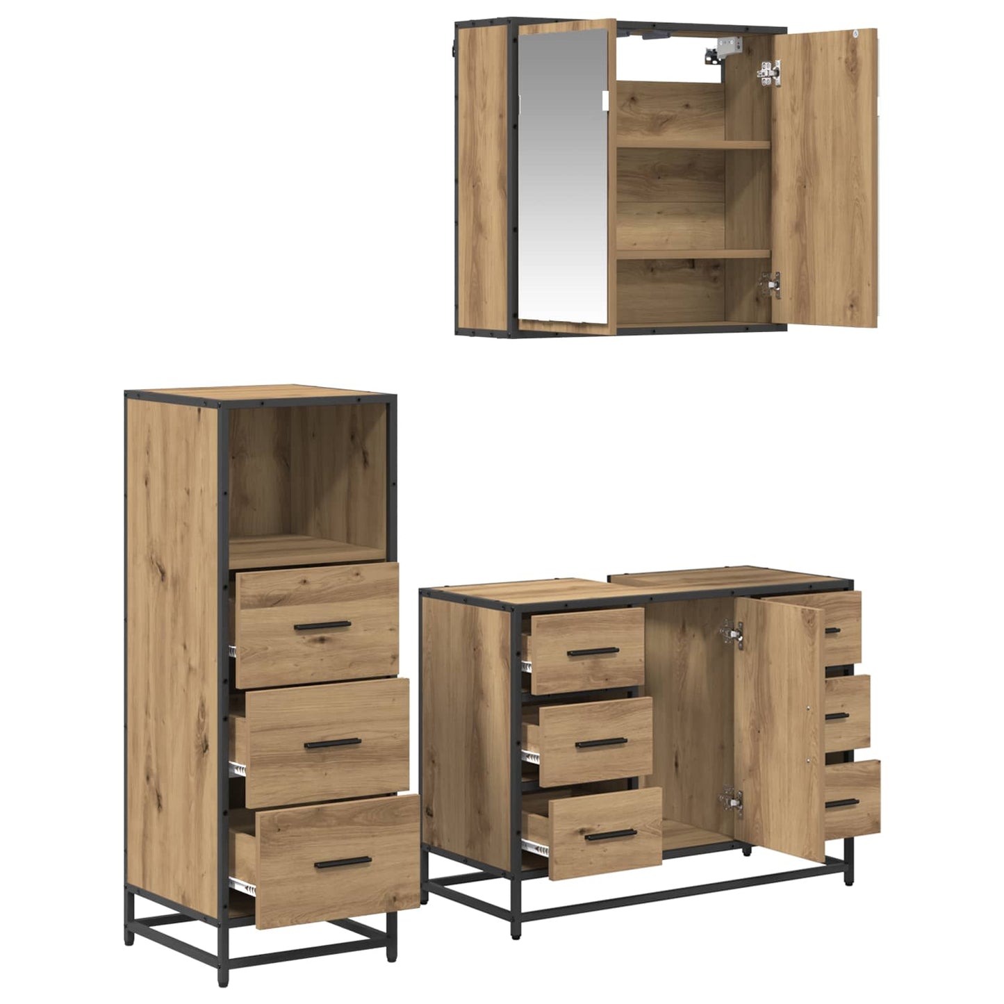 Bathroom Furniture Set 3 pcs Artisan Oak Engineered Wood