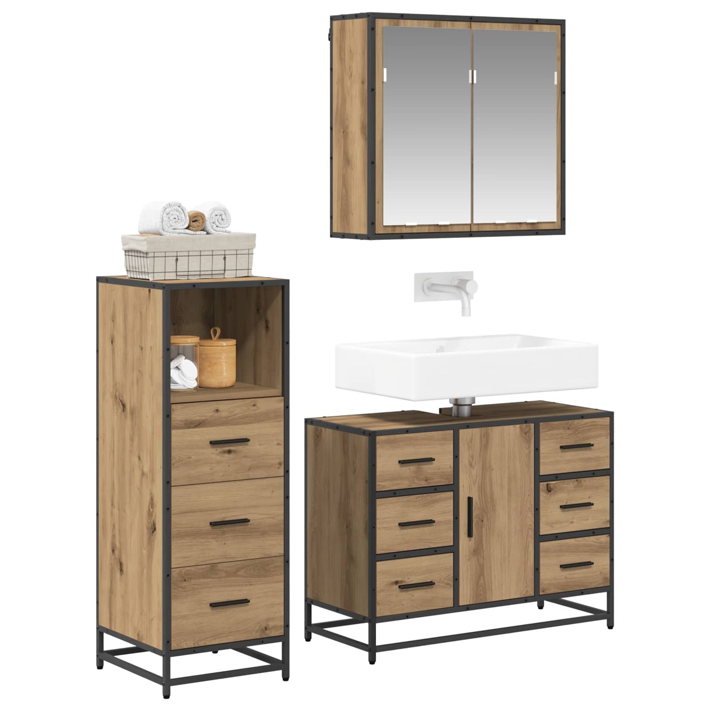Bathroom Furniture Set 3 pcs Artisan Oak Engineered Wood