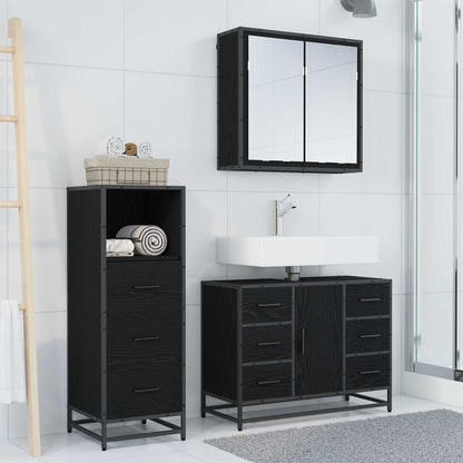 Bathroom Furniture Set 3 pcs Black Oak Engineered Wood