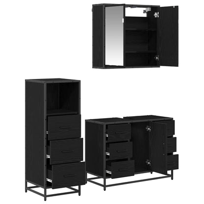 Bathroom Furniture Set 3 pcs Black Oak Engineered Wood