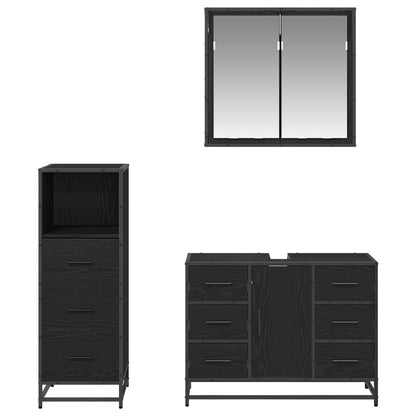 Bathroom Furniture Set 3 pcs Black Oak Engineered Wood