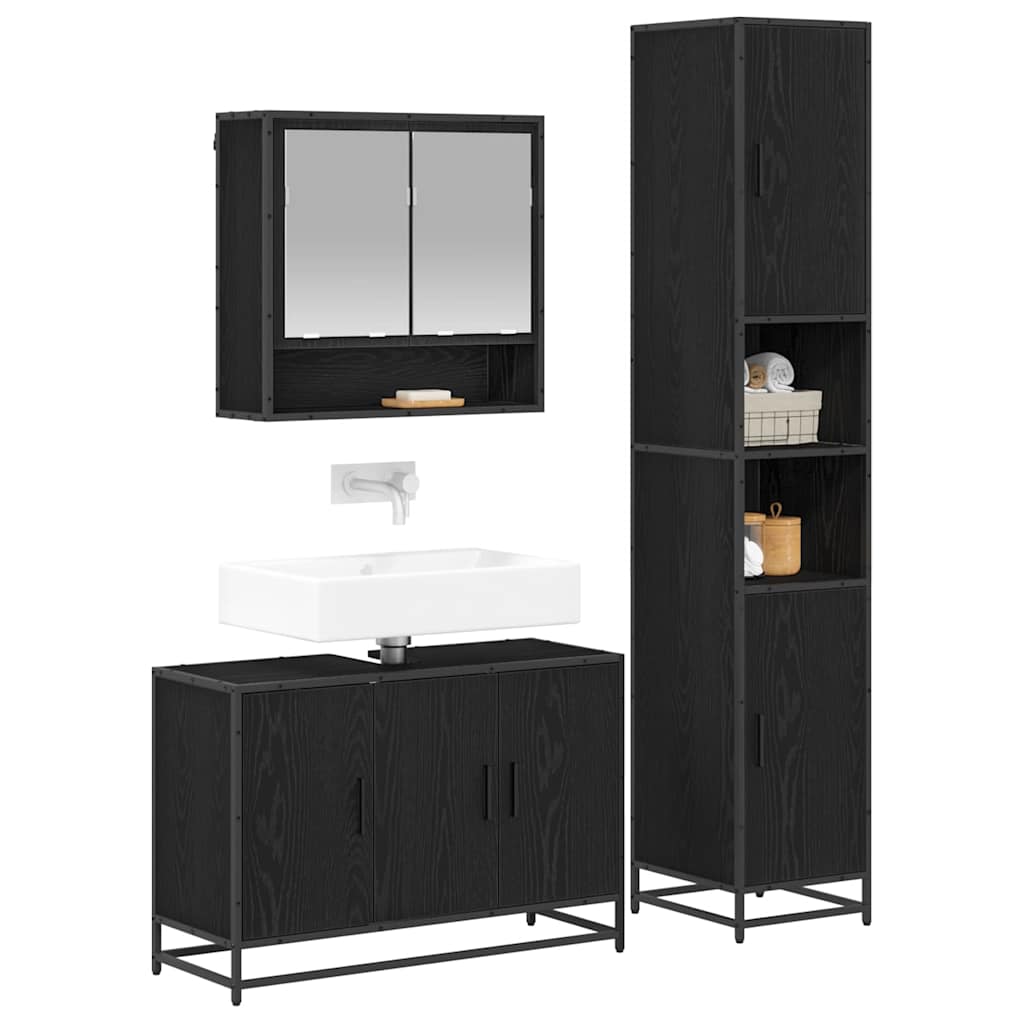 Bathroom Furniture Set with Door 3 pcs Old Wood Engineered Wood