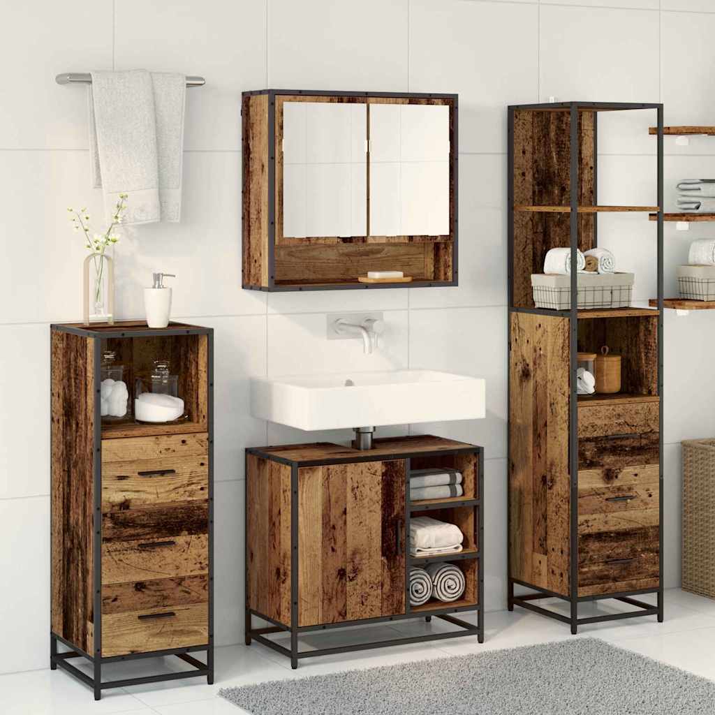 Bathroom Furniture Set with Door 4 pcs Old Wood Engineered Wood