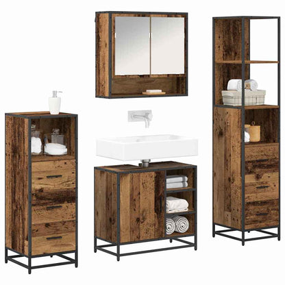 Bathroom Furniture Set with Door 4 pcs Old Wood Engineered Wood