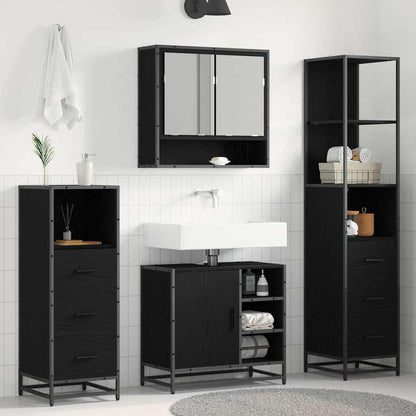 Bathroom Furniture Set 4 pcs Black Oak Engineered Wood