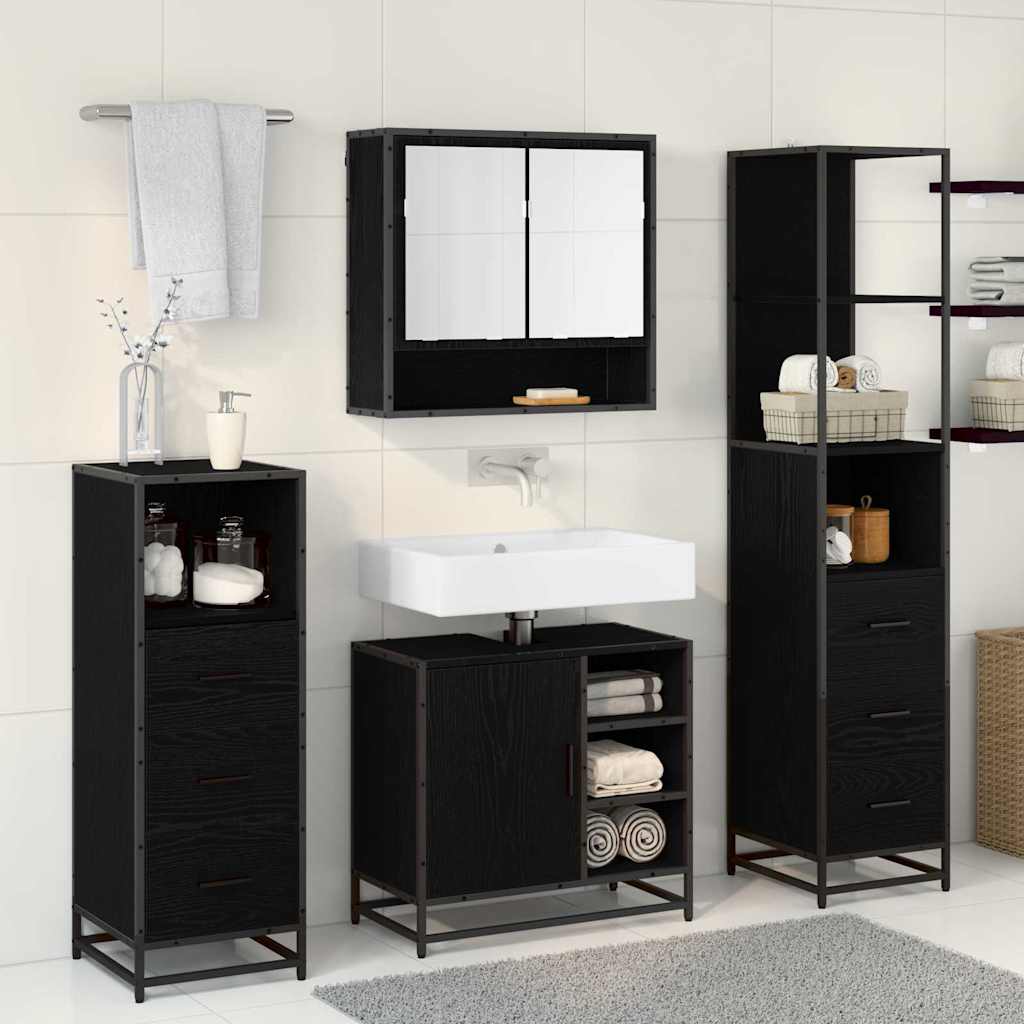 Bathroom Furniture Set 4 pcs Black Oak Engineered Wood