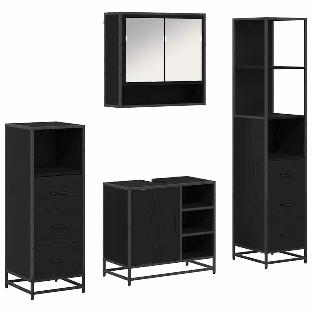 Bathroom Furniture Set 4 pcs Black Oak Engineered Wood