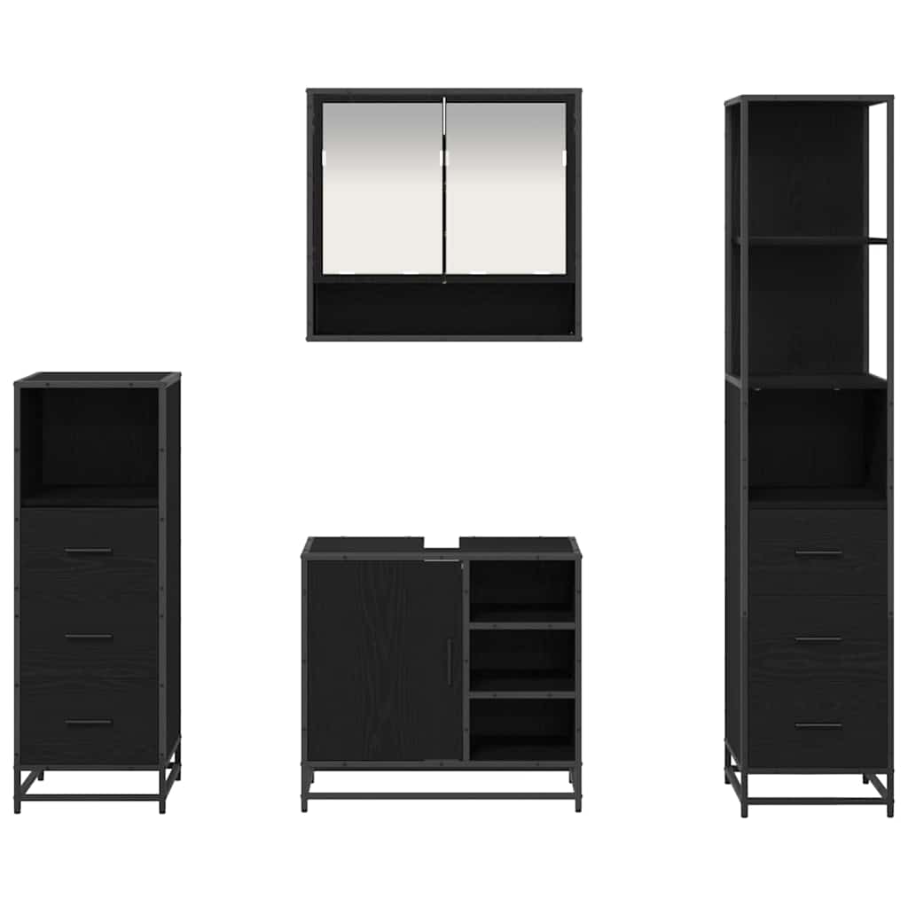 Bathroom Furniture Set 4 pcs Black Oak Engineered Wood