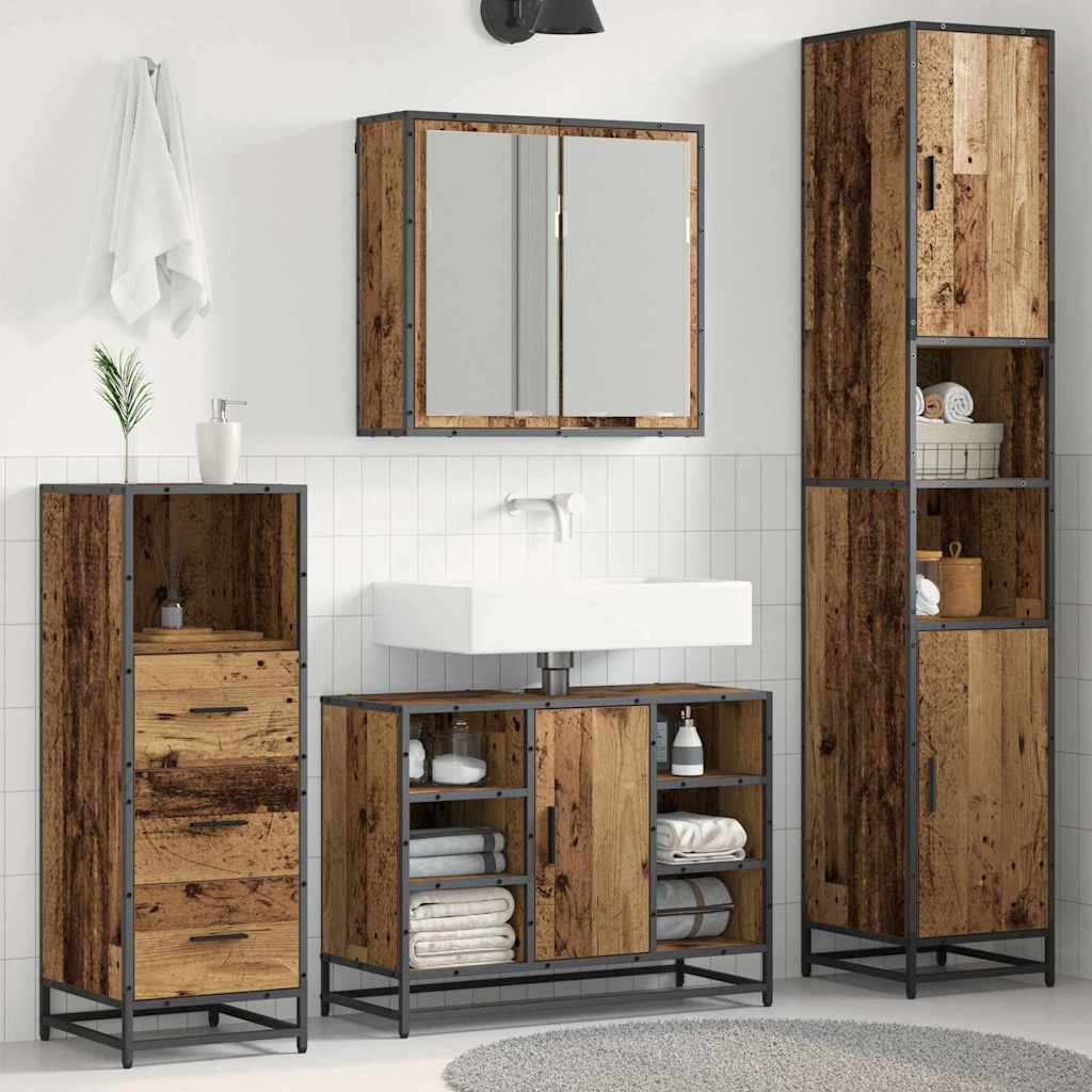 Bathroom Furniture Set with Door 3 pcs Old Wood Engineered Wood