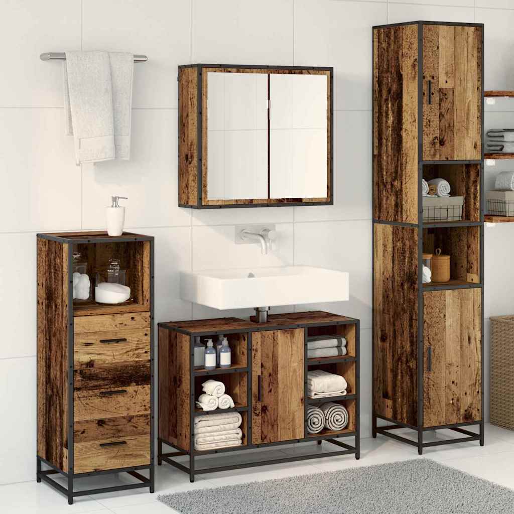 Bathroom Furniture Set with Door 3 pcs Old Wood Engineered Wood