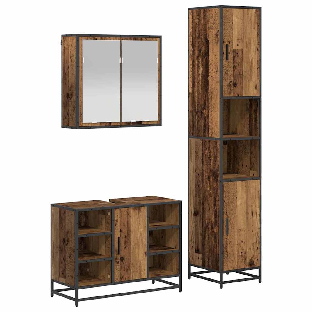 Bathroom Furniture Set with Door 3 pcs Old Wood Engineered Wood
