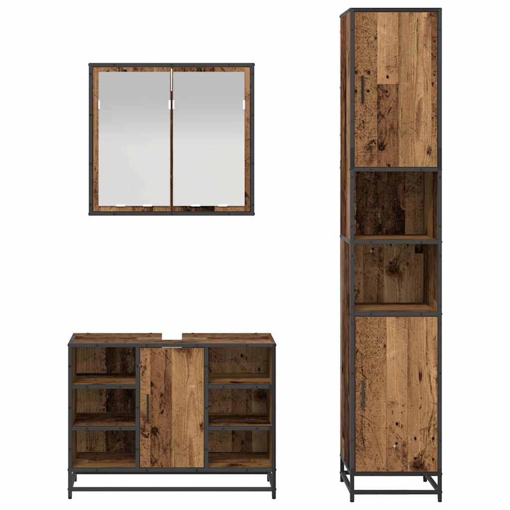 Bathroom Furniture Set with Door 3 pcs Old Wood Engineered Wood