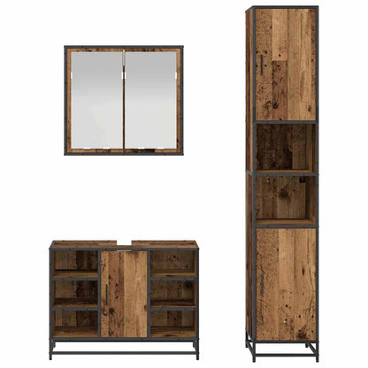 Bathroom Furniture Set with Door 3 pcs Old Wood Engineered Wood