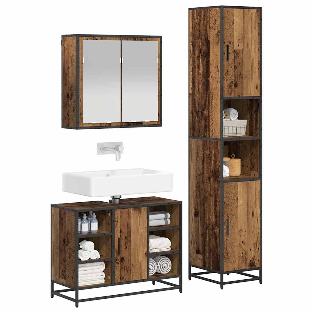 Bathroom Furniture Set with Door 3 pcs Old Wood Engineered Wood