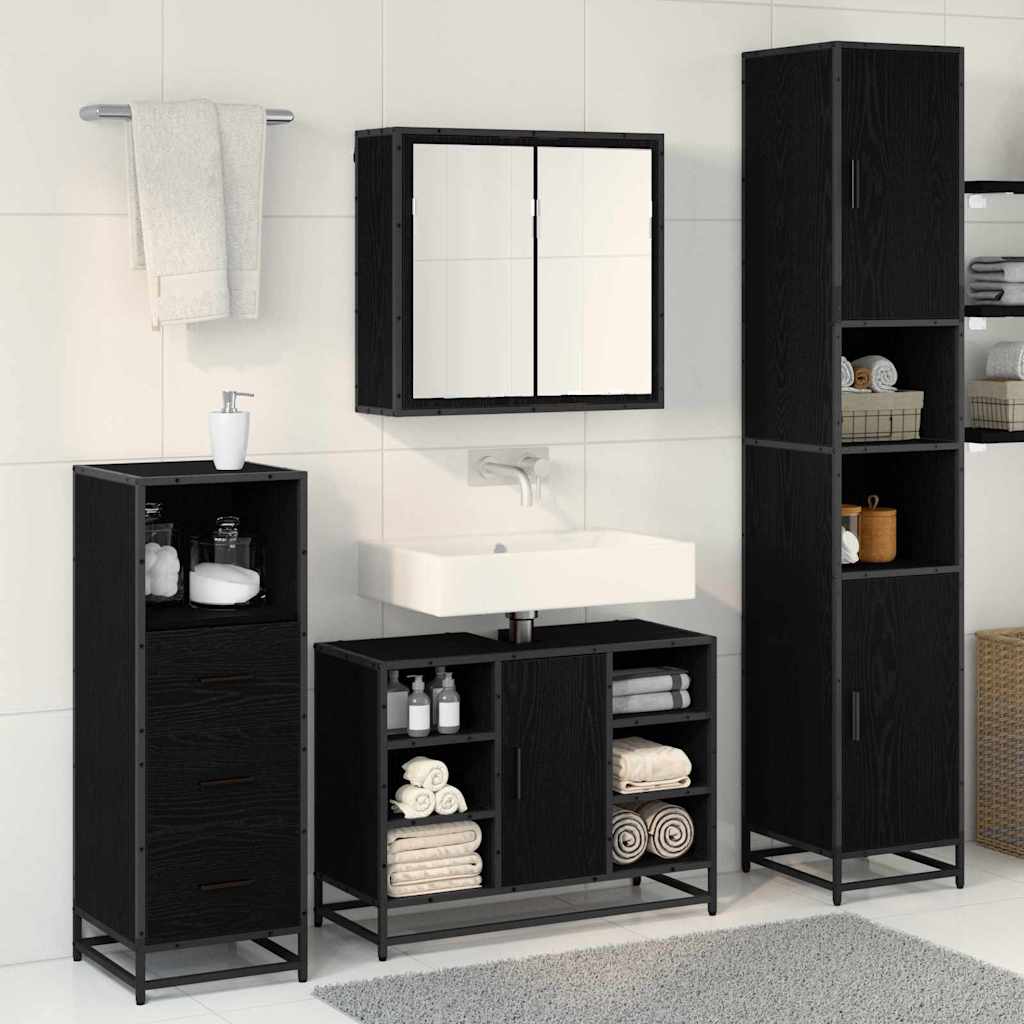 Bathroom Furniture Set 3 pcs Black Oak Engineered Wood