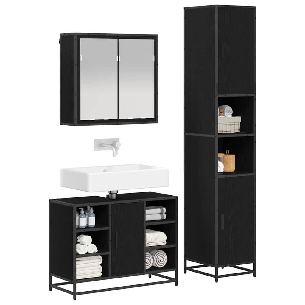 Bathroom Furniture Set 3 pcs Black Oak Engineered Wood
