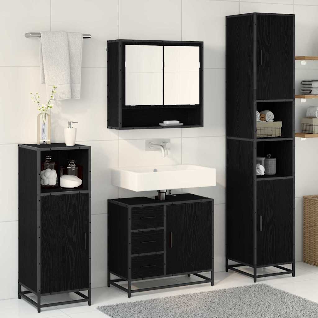 Bathroom Furniture Set 3 pcs Black Oak Engineered Wood