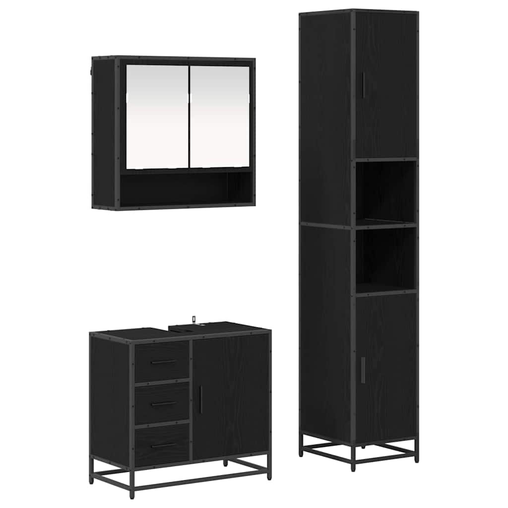 Bathroom Furniture Set 3 pcs Black Oak Engineered Wood