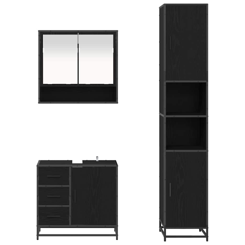 Bathroom Furniture Set 3 pcs Black Oak Engineered Wood