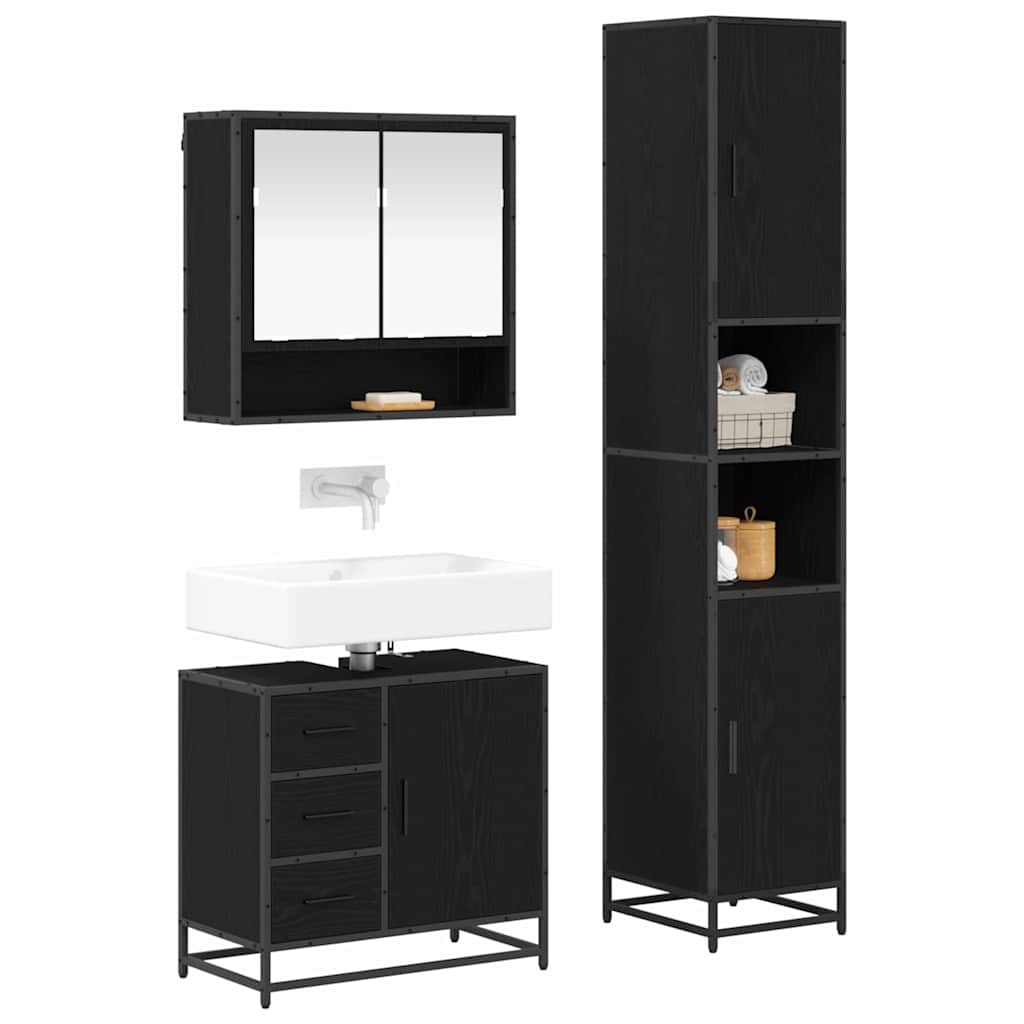 Bathroom Furniture Set 3 pcs Black Oak Engineered Wood