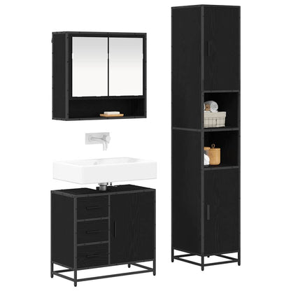 Bathroom Furniture Set 3 pcs Black Oak Engineered Wood