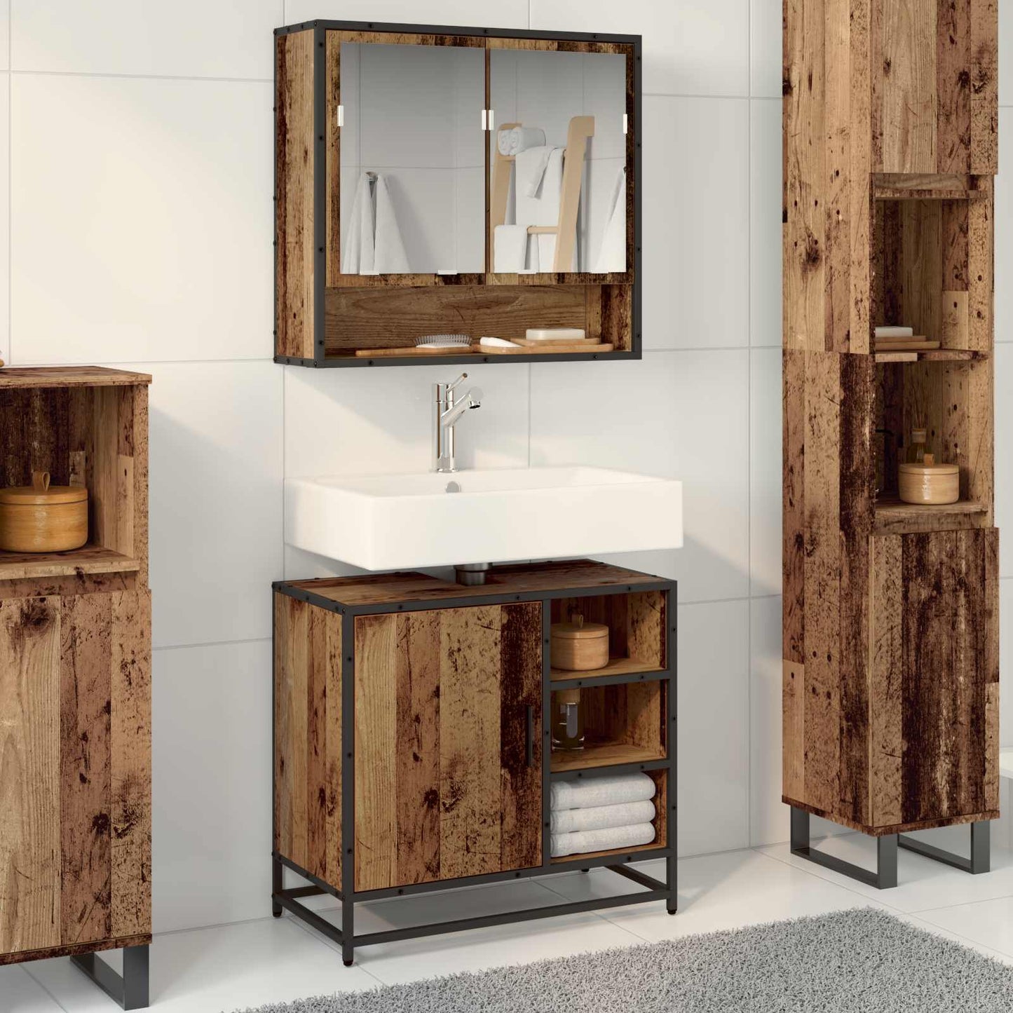 Bathroom Furniture Set with Door 2 pcs Old Wood Engineered Wood