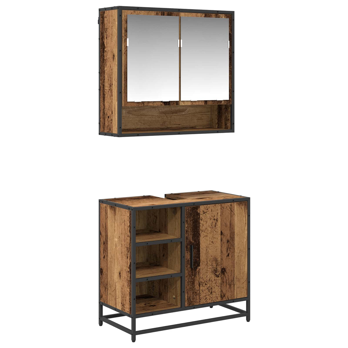 Bathroom Furniture Set 2 pcs Old Wood Engineered Wood