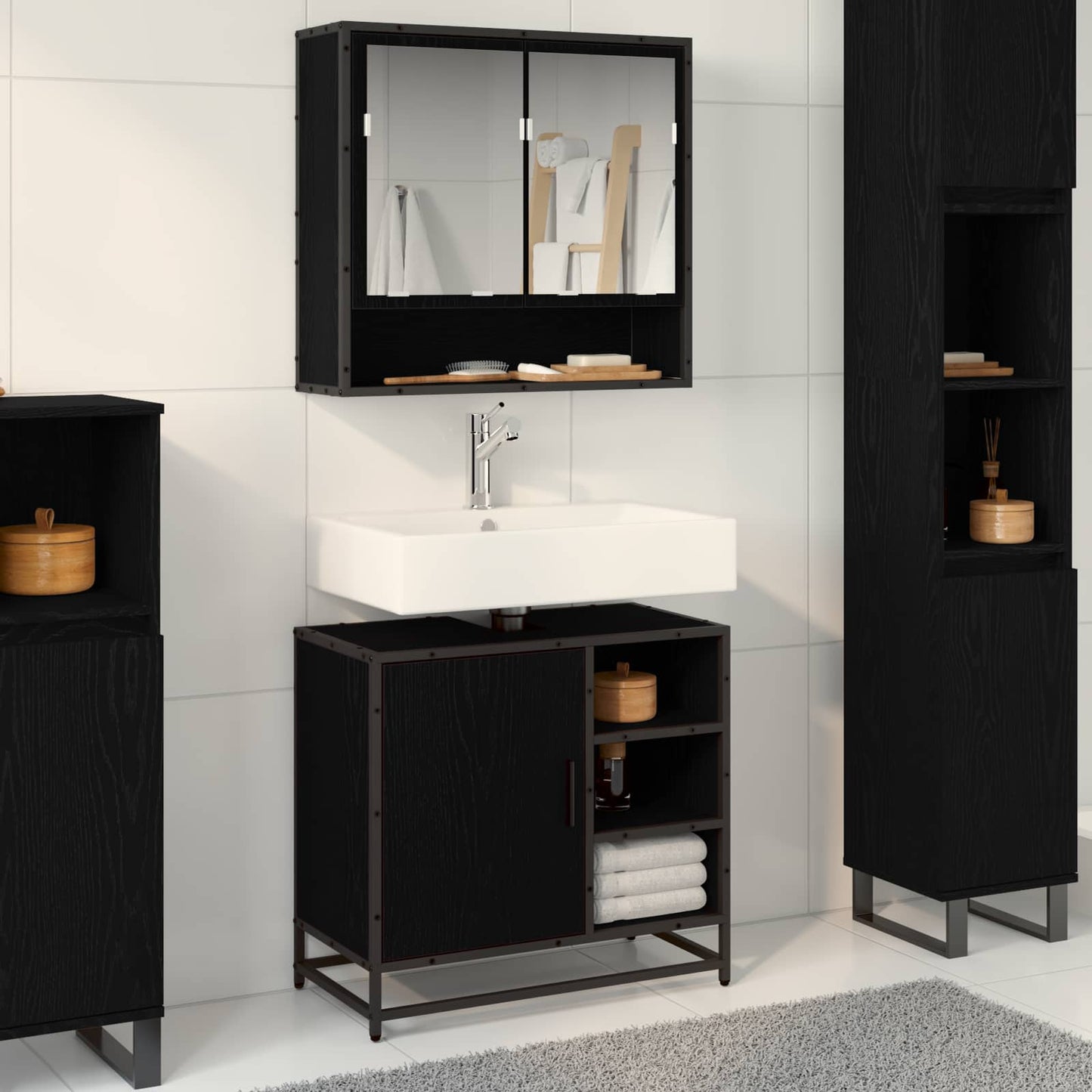 Bathroom Furniture Set 2 pcs Black Oak Engineered Wood