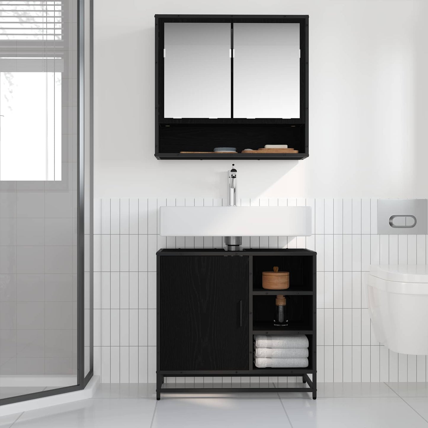 Bathroom Furniture Set 2 pcs Black Oak Engineered Wood