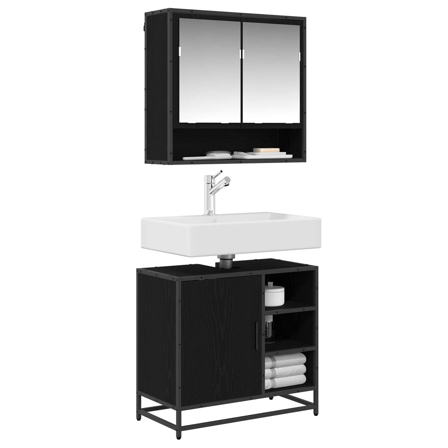 Bathroom Furniture Set 2 pcs Black Oak Engineered Wood