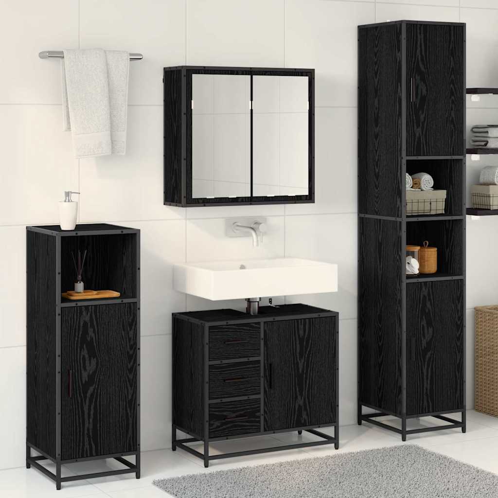 Bathroom Furniture Set 4 pcs Black Oak Engineered Wood