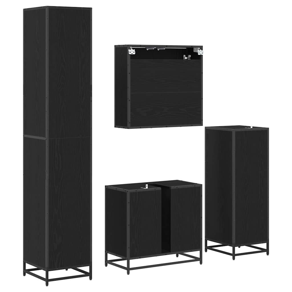 Bathroom Furniture Set 4 pcs Black Oak Engineered Wood