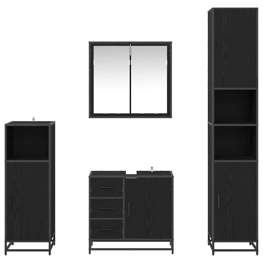 Bathroom Furniture Set 4 pcs Black Oak Engineered Wood