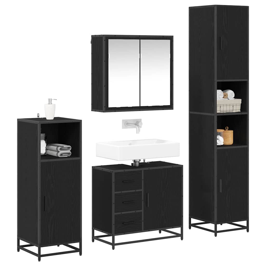 Bathroom Furniture Set 4 pcs Black Oak Engineered Wood