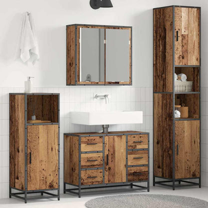 Bathroom Furniture Set with Door 3 pcs Old Wood Engineered Wood