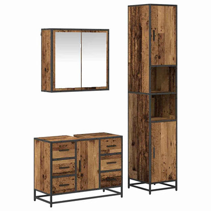 Bathroom Furniture Set with Door 3 pcs Old Wood Engineered Wood
