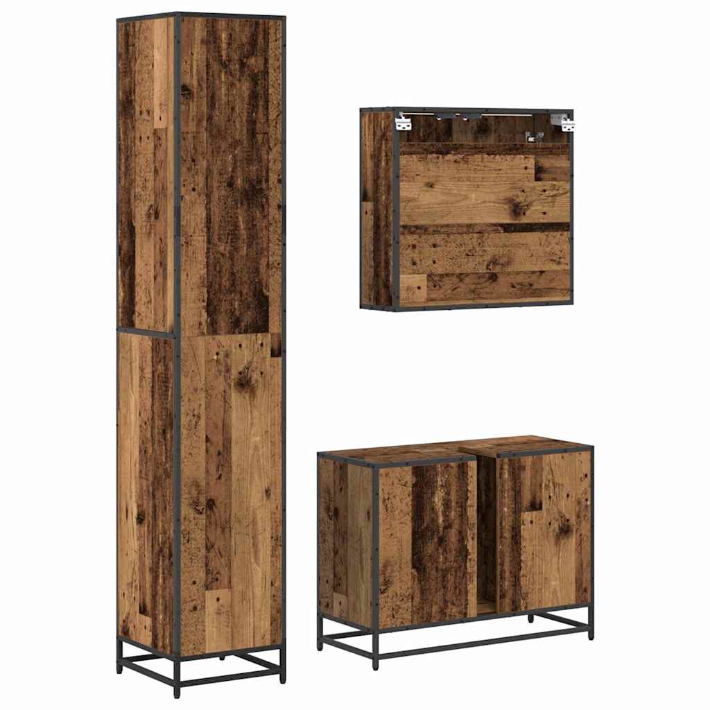 Bathroom Furniture Set with Door 3 pcs Old Wood Engineered Wood