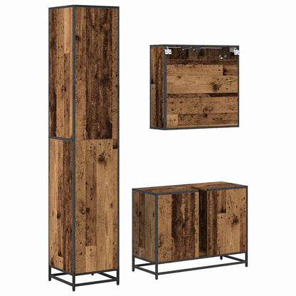 Bathroom Furniture Set with Door 3 pcs Old Wood Engineered Wood