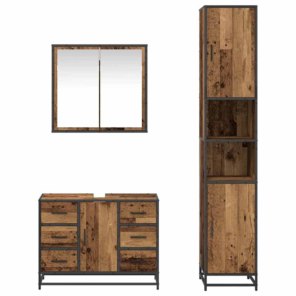 Bathroom Furniture Set with Door 3 pcs Old Wood Engineered Wood