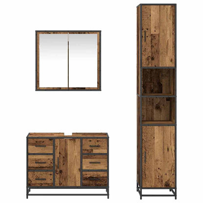 Bathroom Furniture Set with Door 3 pcs Old Wood Engineered Wood