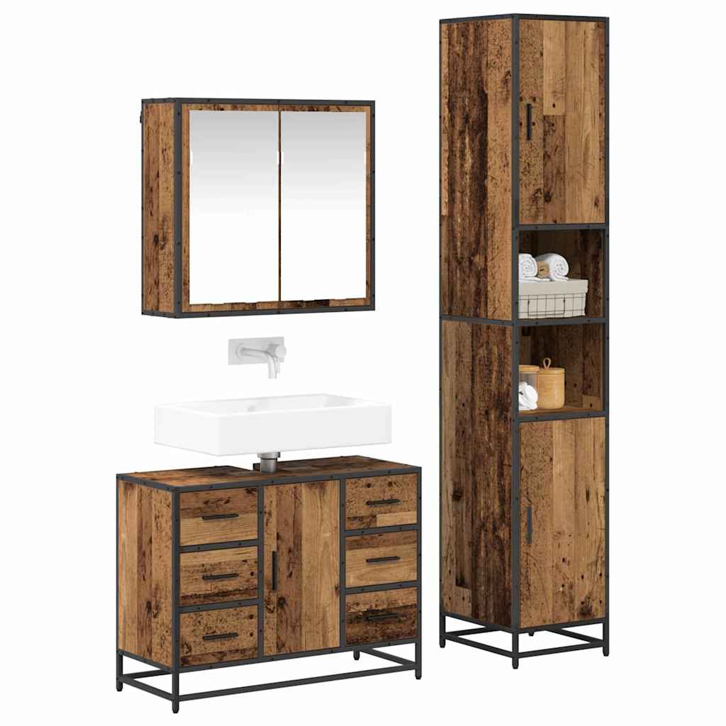 Bathroom Furniture Set with Door 3 pcs Old Wood Engineered Wood