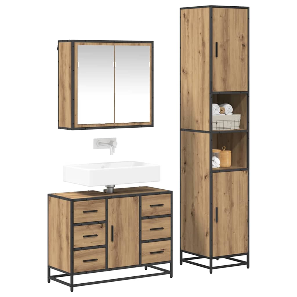 Bathroom Furniture Set 3 pcs Artisan Oak Engineered Wood
