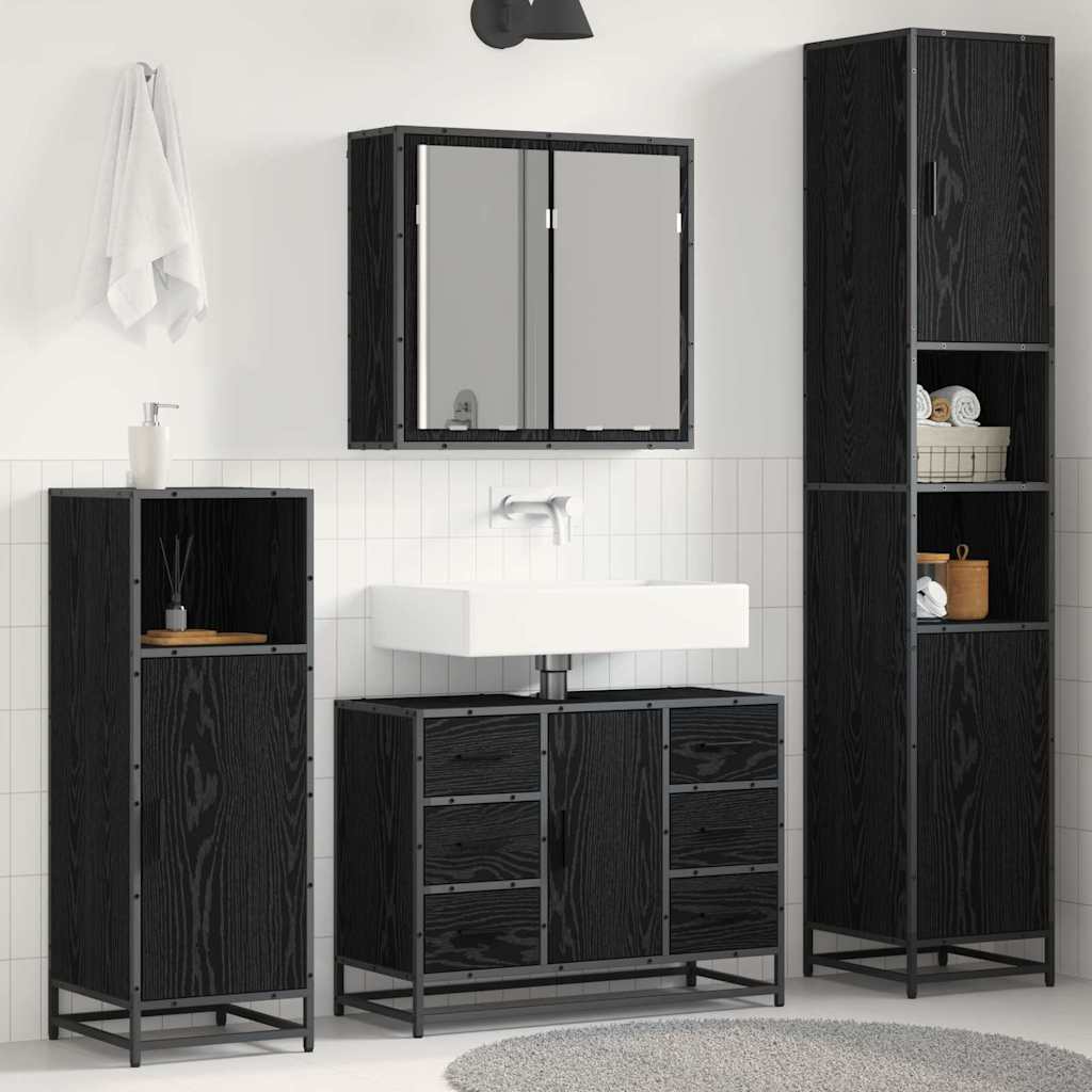 Bathroom Furniture Set 3 pcs Black Oak Engineered Wood